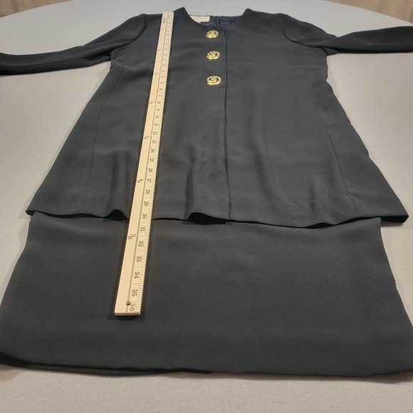 Vintage 90s Evan Picone Dress Black Gold Button Retro Career Women's Size 8 - Picture 7 of 8